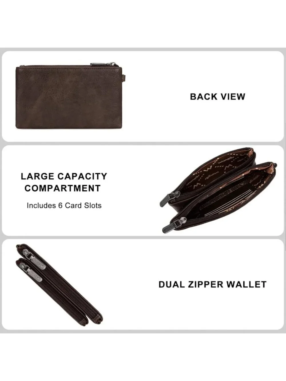 Large Minimalist Western Women's Wallet - Double Zipper RFID Phone Cash Holder
